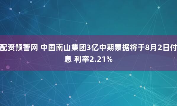 配资预警网 中国南山集团3亿中期票据将于8月2日付息 利率2.21%
